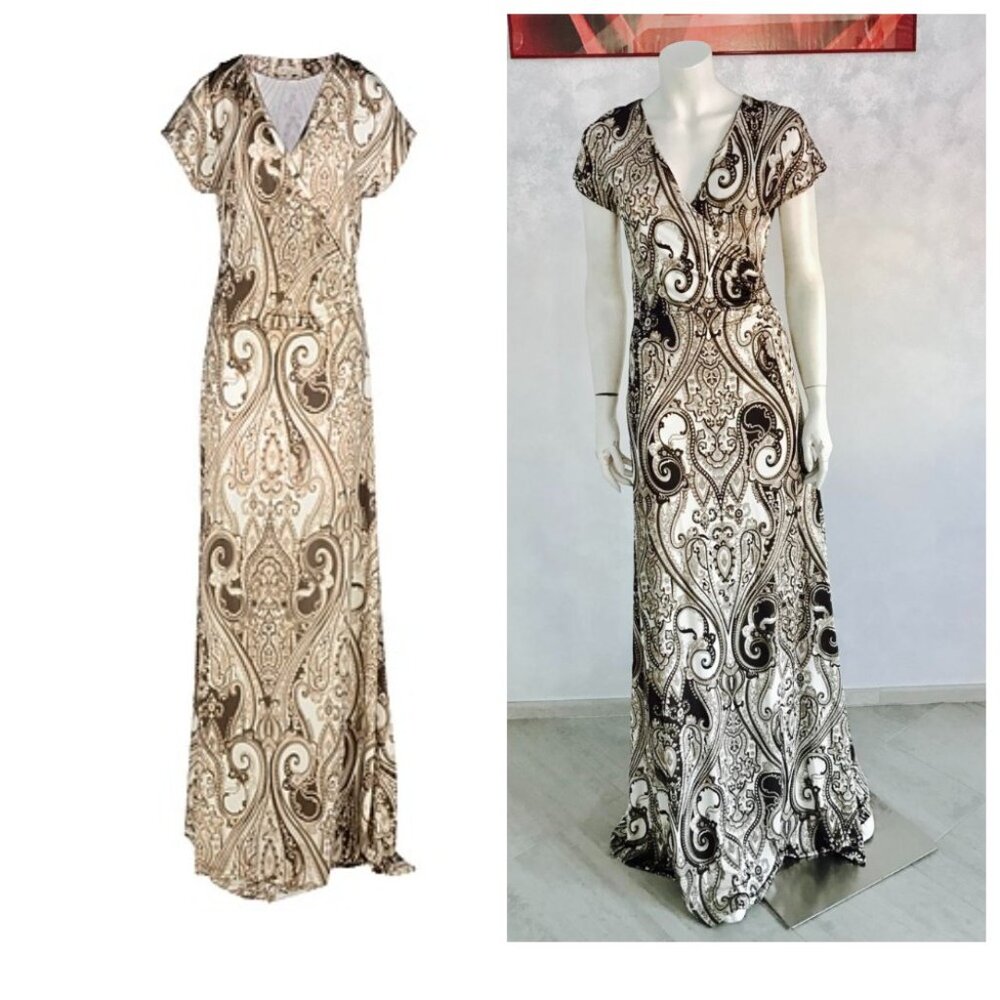NWT ETRO Italy Beige Faux Wrap Jersey Maxi Dress M 44